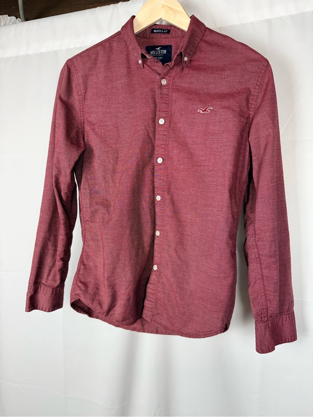 Hollister Men's Button-Down Shirt in Burgundy